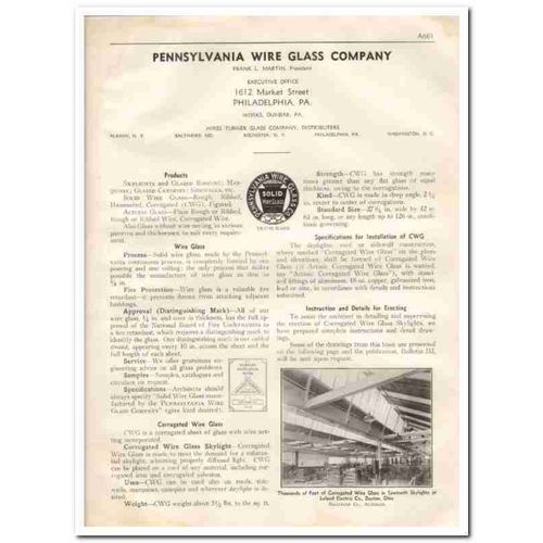 PENNSYLVANIA WIRE GLASS COMPANY 1933 skylights roofing vintage catalog
