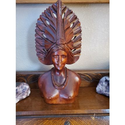 Vintage Polynesian Hand Carved Wood Bust Native Island Tribal