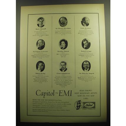 1958 Capitol Records Ad - Capitol - EMI Hear Europe's most renowned artists