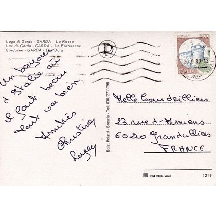 Garda La Rocca Italy Postcard posted 1987 crease