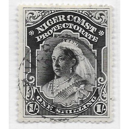 NIGER COAST 1894 QV 1/-NEAT FORCADOS CANCEL OIL RIVER NO WMK USED