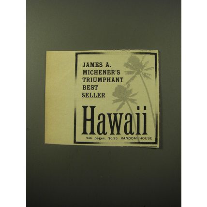 1960 Random House Book Advertisement - Hawaii by James A. Michener