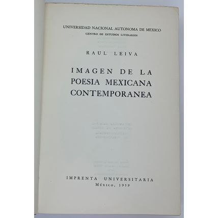 Imagen de la Poesia Mexicana Contemporanea, Raul Leiva