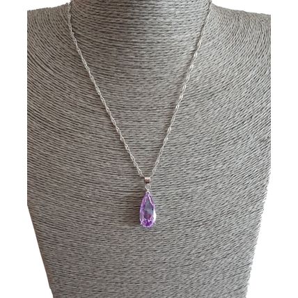 Elegant Purple Tanzanite Pear Teardrop Pendant Silver Necklace