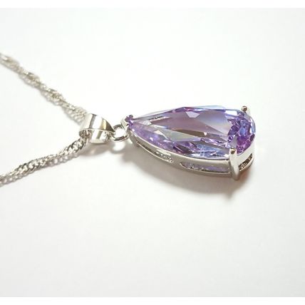 Elegant Purple Tanzanite Pear Teardrop Pendant Silver Necklace