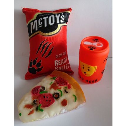 BARGAIN SQUEAKY DOG TOY SET FUN FAST FOOD THEMED DOG TOYS VARIOUS STYLES 10 TOYS