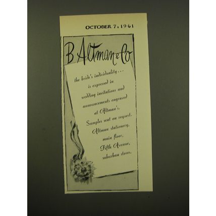 1961 B Altman & Co Stationery Advertisement - The bride's individuality