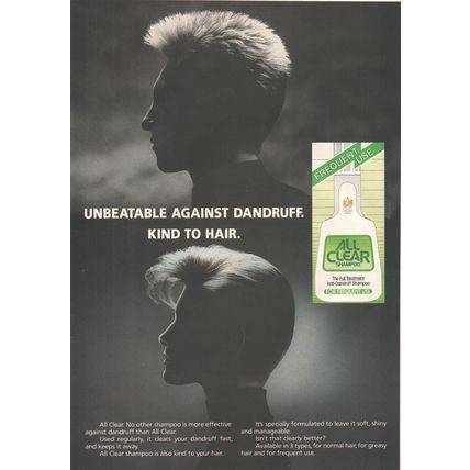 ALL CLEAR Anti-Dandruff Shampoo : - Original Vintage 1988 Advert ~ POST FREE