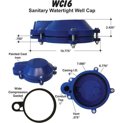 Merrill MFG 6-Inch Well Cap - Watertight Sanitary Pitless Adapter Cover, Cast Ir