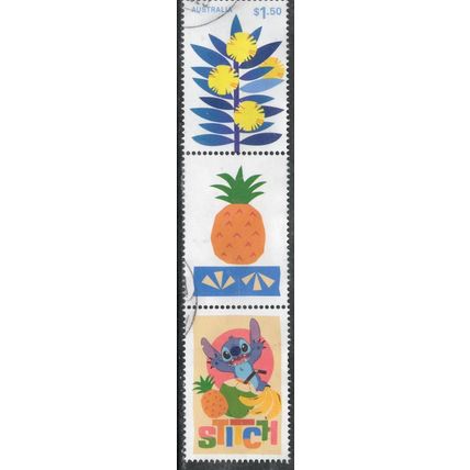 AUSTRALIA: 2025 DISNEY'S STITCH, USED WATTLE STAMP + GUTTER & STITCH TAB 42/43
