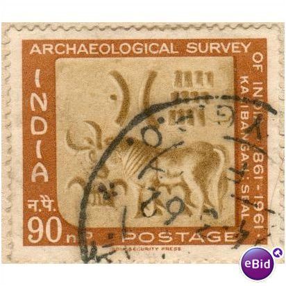 India 1961 - SG 447 - Kalibangan Seal 90np olive & brown - used
