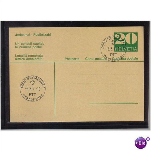 1971 SWITZERLAND PREPAID POSTCARD 20C ST GALLEN PTT