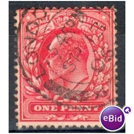 GB stamps 1902-10 KEV11 - 1d SG219 London 82