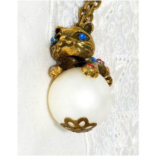 Pet Dog Puppy Crystal Pendant Antiqued Bronze Necklace Jewellery 1409