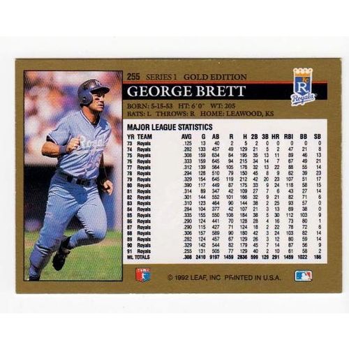 1992 Leaf Gold George Brett baseball card #255 –HOF – Royals