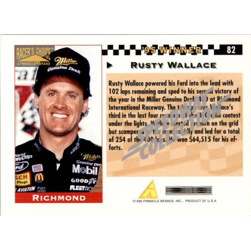 1996 Racer's Choice Rusty Wallace-Speedway Collection #82