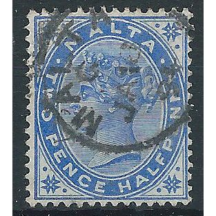 Malta 1885 SG24 1 1/2d Dull Blue Wmk Crown CA Fine Used . ..