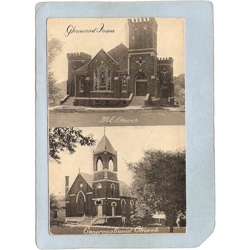 IA Glenwood Postcard 2 Photos M E Church & Congrgational Church state_box3~81