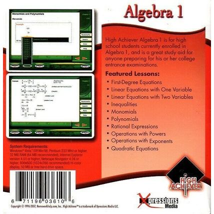 High Achiever Algebra 1 (Grades 9-12) CD-ROM for Win - NEW in RETAIL SLEEVE