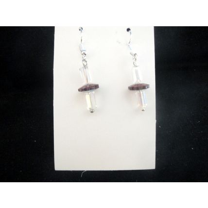One off small graceful fire polished clear columns with ab flower petal earrings