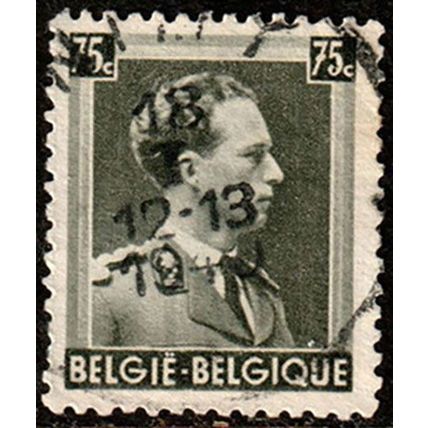 Belgium 1938 King Leopold 75F Used Stamp 24mm x 20mm