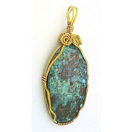 Turquoise Brass Wire Wrap Gemstone Pendant 32