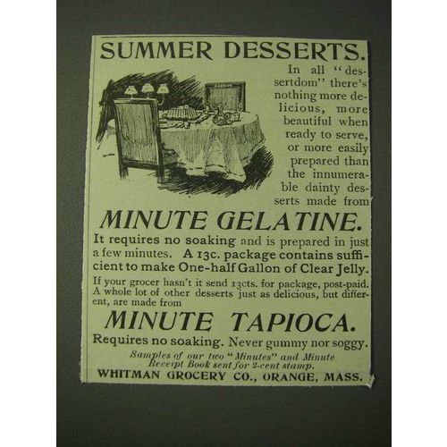 1900 Minute Gelatine and Minute Tapioca Ad - Summer desserts