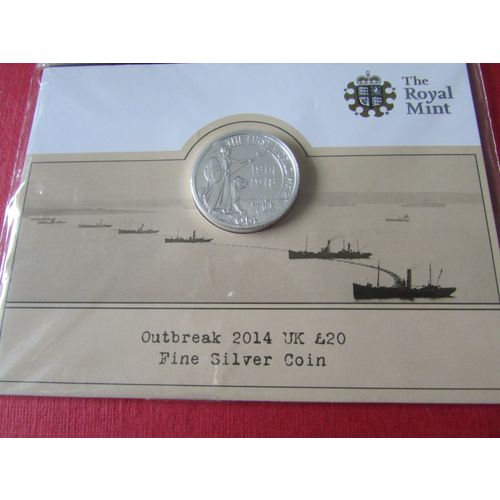 2014 QUEEN ELIZABETH II CENTENARY OF THE FIRST WORLD WAR £20 FINE SILVER COIN.AG