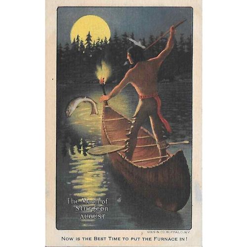 North American Indian Post Card, Moon of Sturgeon, MINT 1910, Furance Ad Card