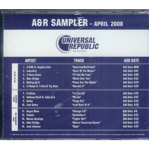 Universal Republic "A & R Sampler" Vol.17 - April 2008