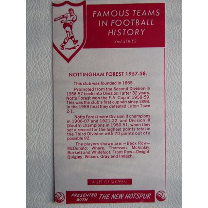 DC Thompson 1962 Famous Teams in Football History 2nd Serie Card Variants (ef1)