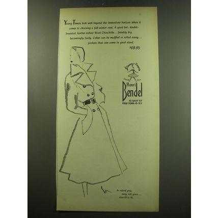 1949 Henri Bendel Young-Timers Coat Ad - Look well beyond the horizon