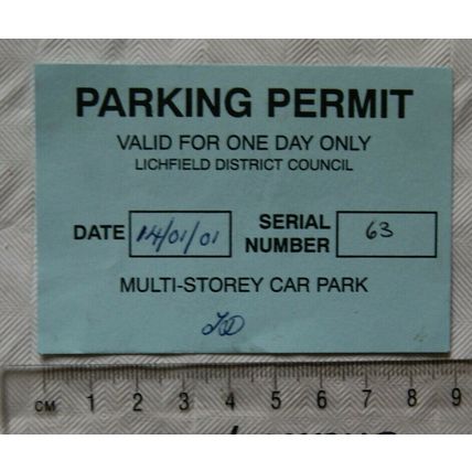 2001 Lichfield Multi-Storey Car Park parking permit