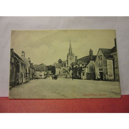 CHURCH STREET, LACOCK. WILTSHIRE used antique postcard by E C Hunt 1910 pm #