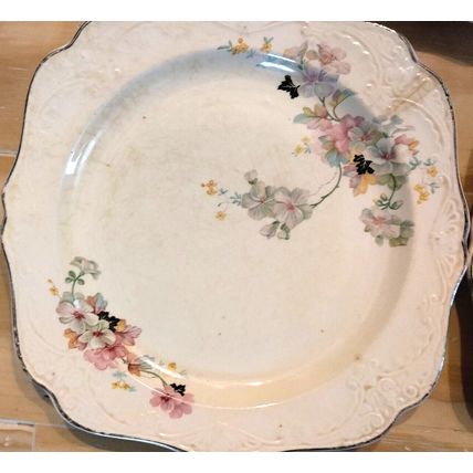 Vintage Papoco Dinner Plates Pink Floral Pattern Circa 1930 By Paden City Set-5