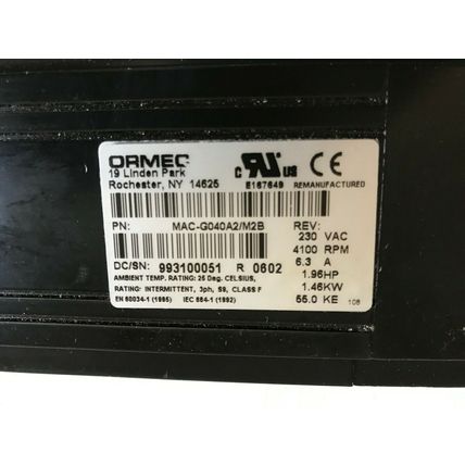 New ORMEC MAC-G040A2/M2B SERVO MOTOR,MAC-GO4OA2/M2B, 4100rpm 230vAC,EU