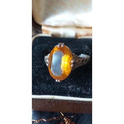 Antique Vintage Victorian 1860-s Large Tourmaline Silver Ring Size UK M, US 6.25