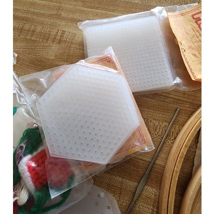 Lot of Plastic Canvas Wood Hoops For Crafts In Handmade Craft Bag New & Used
