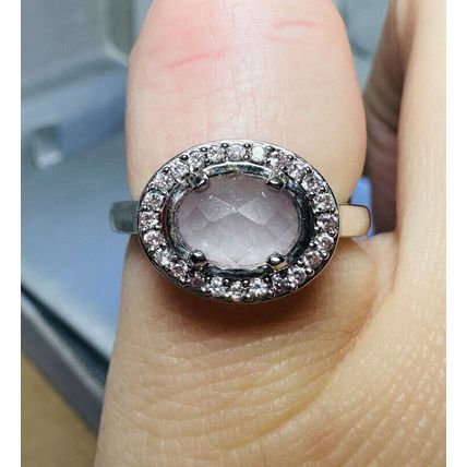Halo Design Light Purple Center W/Accents Rhodium Pl Band Sz6 Ring Bomb Party
