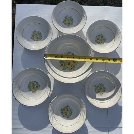 VTG MCM- 6 Coupe Cereal Bowls & 1 Serving Bowl- Staffordshire England Summertime