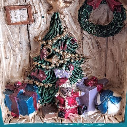 Vintage HINGED Christmas Eve HOUSE Decoration Deco Santa Elf Snow Winter