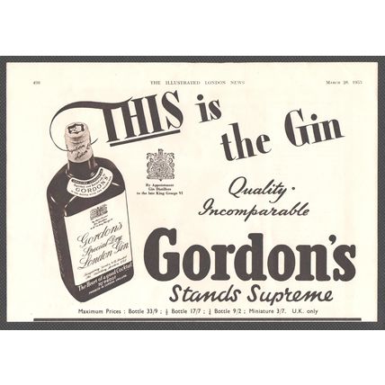 This is the Gin GORDON'S alcoholic drink :- Original Vintage 1953 Advert