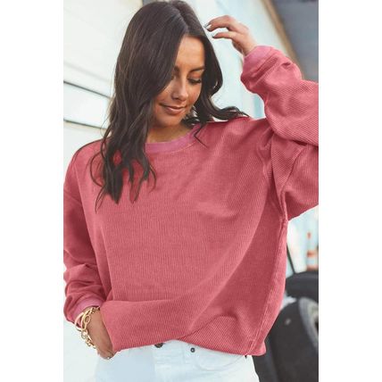 Strawberry Pink Ribbed Corded Oversized Sweatshirt