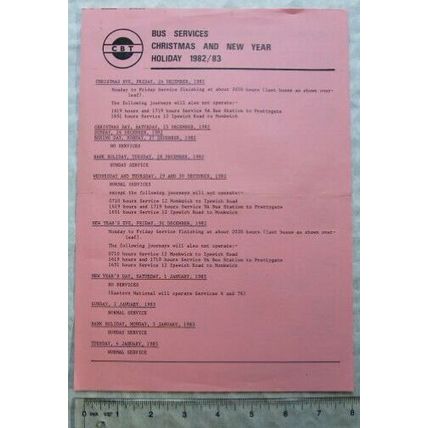 1982/83 Colchester Bus Services christmas & New Year Holiday