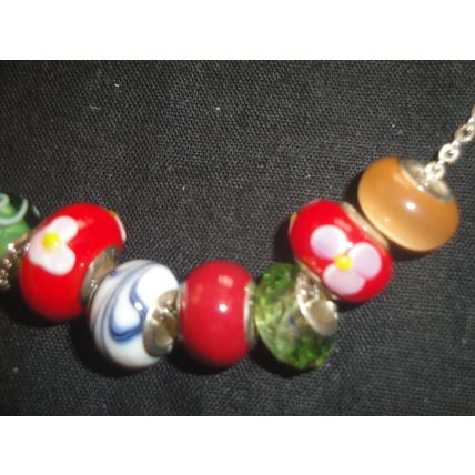 Fun euro bead necklace red orange blue white fun different necklace