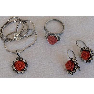Coral flowers silver set