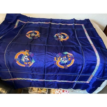 Four Toed Dragon 48" Square Embroidered Silk AND Two 16" Sq. Silk Handkerchiefs