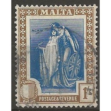 Malta 1922 SG134 1/- Indigo & Sepia Fine Used . .