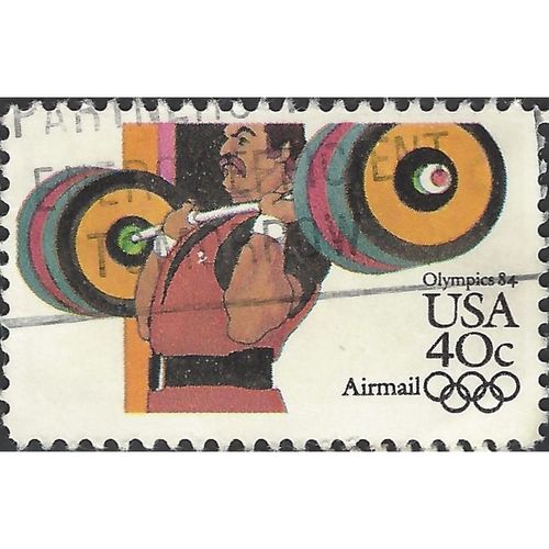 USA, OLYMPICS, Los Angeles, Weightlifting, brown 1983, 40c