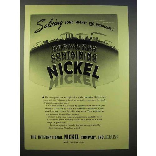 1946 International Nickel Ad - Solving Big Problems